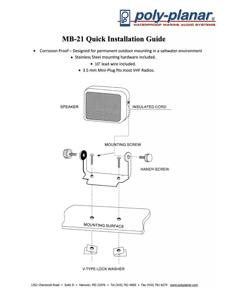 Page n°1 - Manuel utilisateur Poly-Planar MB-21