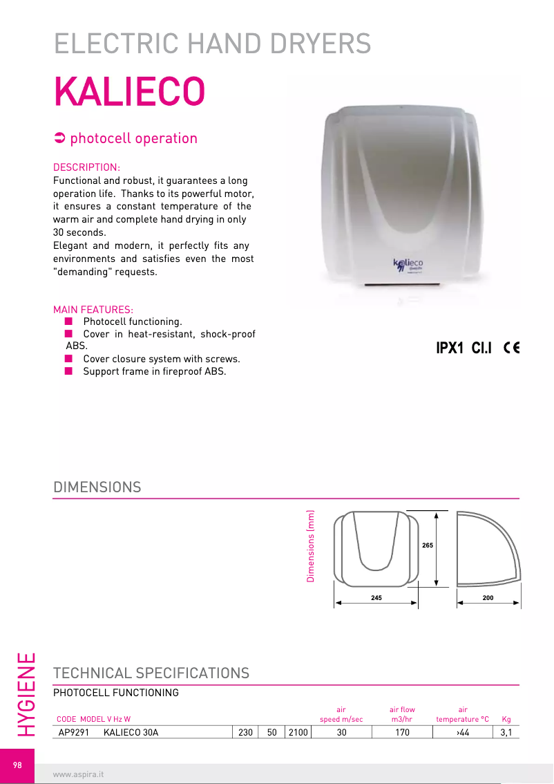Page 1 de la notice Fiche technique Fantini Cosmi KALIECO