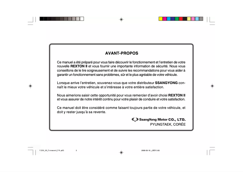 Page n°1 - Manuel utilisateur SsangYong Rexton II (2006)