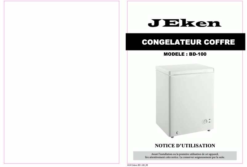 Page 1 de la notice Manuel utilisateur Jeken BD-100
