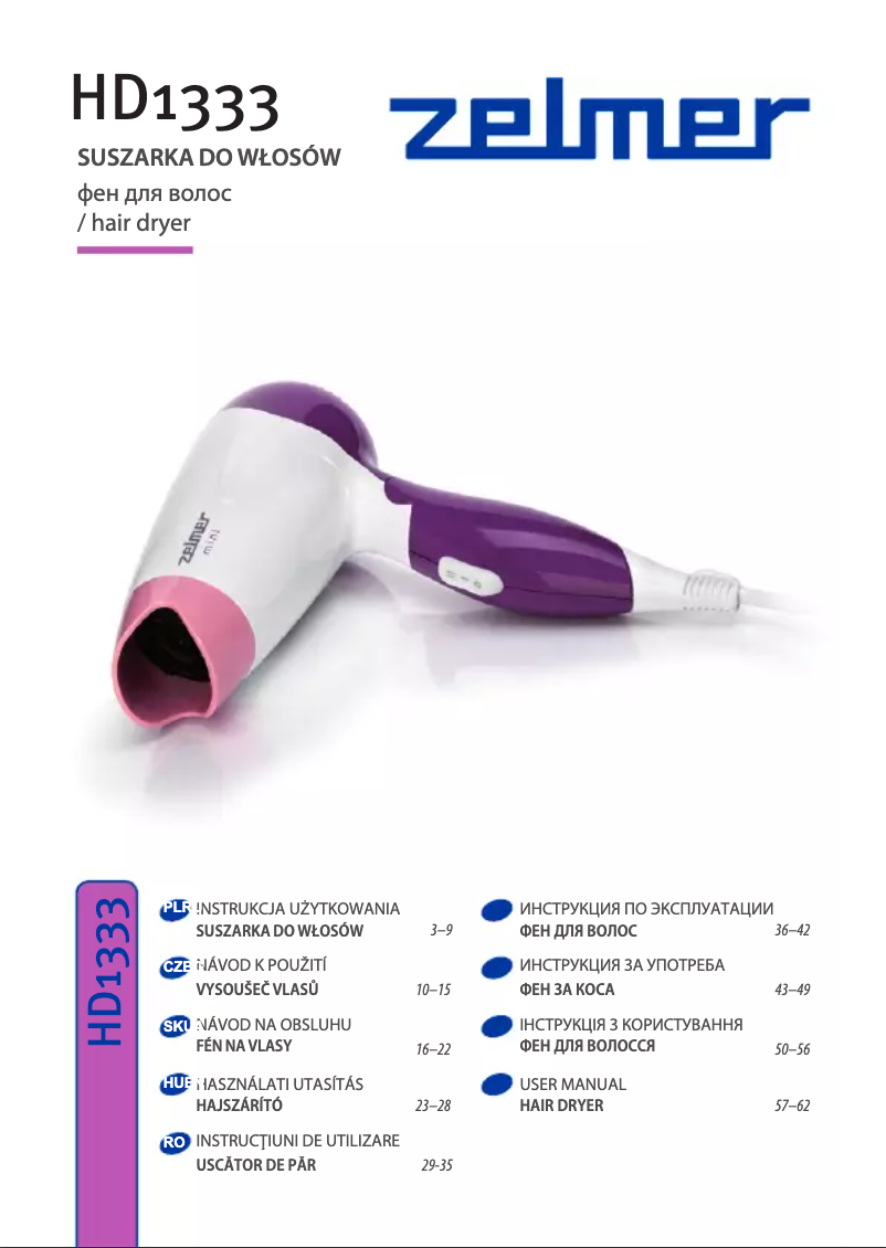 Page n°1 - Manuel utilisateur Zelmer HD1333
